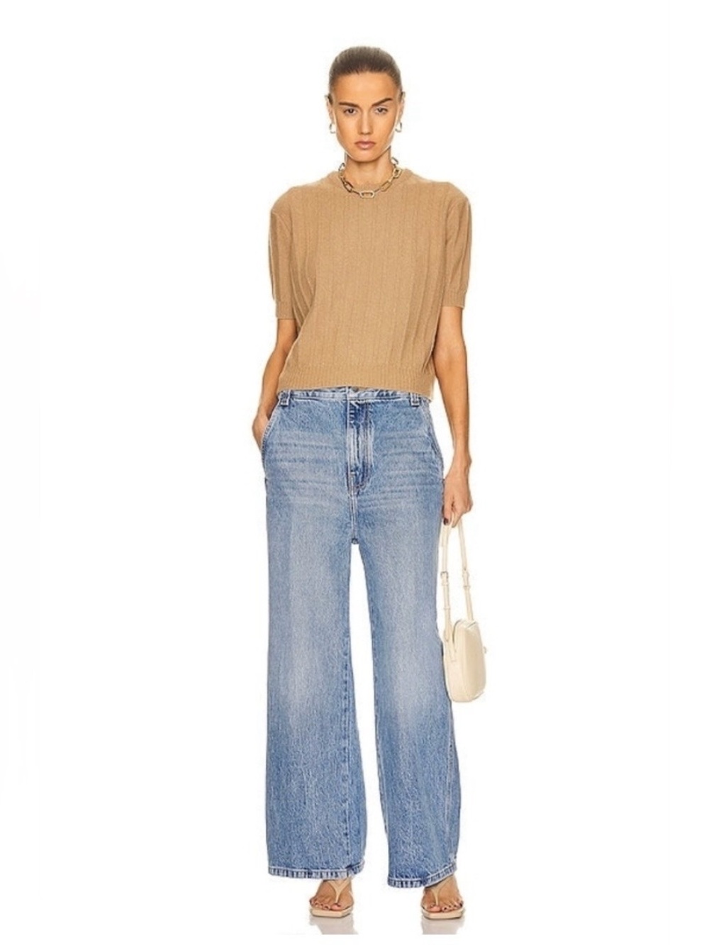 KHAITE Ian Relaxed Wide Leg Trouser Jeans Medium Blue Denim Women’s 28